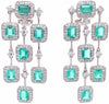 EXTRA LARGE 8.62CT DIAMOND & AAA EMERALD 18K WHITE GOLD CLIP ON HANGING EARRINGS