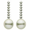 ESTATE .42CT DIAMOND & AAA SOUTH PEARL 18KT WHITE GOLD 7 STONE HANGING EARRINGS