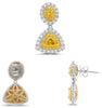 2.37CT WHITE & FANCY YELLOW DIAMOND 18K 2 TONE GOLD OVAL & TRILLION FUN EARRINGS