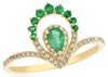 ESTATE .52CT DIAMOND & AAA EMERALD 14K YELLOW GOLD 3D DOUBLE PEAR SHAPE FUN RING