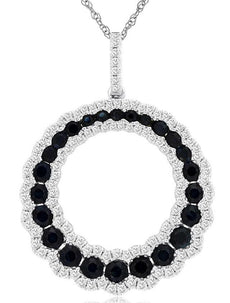 1.53CT DIAMOND & AAA SAPPHIRE 14KT WHITE GOLD 3D CIRCLE OF LIFE FLOATING PENDANT