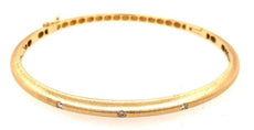 .07CT DIAMOND 18KT YELLOW GOLD 3 STONE ETOILE MATTE & SHINY CUFF BANGLE BRACELET