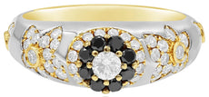 1.11CT WHITE & BLACK DIAMOND 18KT ROSE GOLD 3D FLORAL ETOILE MATTE & SHINY RING