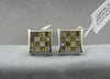 ESTATE 1.84CT FANCY YELLOW & WHITE DIAMOND 14KT WHITE GOLD SQUARE EARRINGS