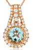 .75CT DIAMOND & AAA AQUAMARINE 14KT ROSE GOLD 3D CLASSIC FLOWER FLOATING PENDANT