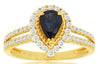1.4CT DIAMOND & AAA SAPPHIRE 14KT 2 TONE GOLD PEAR SHAPE & ROUND FRIENDSHIP RING
