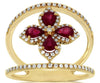 ESTATE 0.97CT DIAMOND & AAA RUBY 14KT YELLOW GOLD 4 LEAF CLOVER FLOWER FUN RING