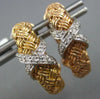 ESTATE .18CT DIAMOND 14KT ROSE GOLD MESH CRISS CROSS X CLIP ON HANGING EARRINGS