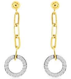 .30CT DIAMOND 14KT 2 TONE GOLD 3D CIRCLE OF LIFE MULTI LINK FUN HANGING EARRINGS