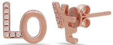 ESTATE .06CT DIAMOND 14KT ROSE GOLD CLASSIC LOVE STUD EARRINGS