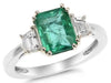 ESTATE 2.77CT DIAMOND & AAA EMERALD 18KT WHITE GOLD 3D 3 STONE ENGAGEMENT RING