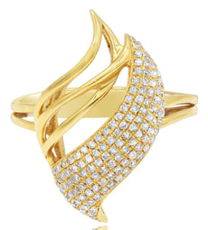 ESTATE .40CT DIAMOND 14KT YELLOW GOLD 3D DOUBLE LEAF LOVE KNOT FUN RING