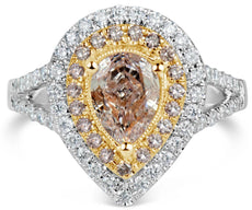 CERTIFIED 1.64CT WHITE & PINK DIAMOND 18K 2 TONE GOLD PEAR SHAPE ENGAGEMENT RING