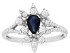 .98CT DIAMOND & AAA SAPPHIRE 14KT WHITE GOLD PEAR SHAPE & ROUND FLOWER FUN RING