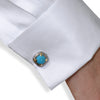 AAA TURQUOISE 18K YELLOW GOLD & 925 SILVER HANDCRAFTED FILIGREE SQUARE CUFFLINKS