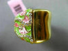 ESTATE LARGE .35CT DIAMOND 14K YELLOW GOLD GREEN & PINK ENAMEL FILIGREE FUN RING