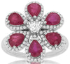 LARGE 2.40CT DIAMOND & AAA RUBY 14K WHITE GOLD 3D PEAR SHAPE & ROUND FLOWER RING