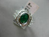 ESTATE 2.19CT DIAMOND & EMERALD 18K WHITE GOLD OVAL FLOWER BEZEL ENGAGEMENT RING