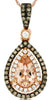 .83CT WHITE & MOCHA DIAMOND & AAA MORGANITE 14K ROSE GOLD PEAR SHAPE FUN PENDANT