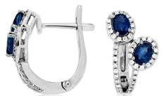 1.05CT DIAMOND & AAA SAPPHIRE 14KT WHITE GOLD 3D OVAL & ROUND LEVERBACK EARRINGS