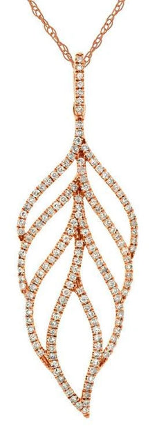 .38CT DIAMOND 14KT ROSE GOLD CLASSIC MULTI LEAF TEAR DROP FUN FLOATING PENDANT