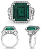 LARGE 7.98CT DIAMOND & AAA EMERALD PLATINUM 3 STONE EMERALD CUT ENGAGEMENT RING