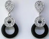 ESTATE .15CT DIAMOND & AAA ONYX 14KT WHITE GOLD ROUND TEAR DROP HANGING EARRINGS