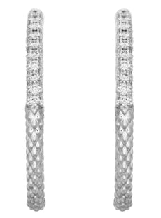 ESTATE .49CT DIAMOND 18KT WHITE GOLD 3D ROUND HAMMERED HOOP FUN HANGING EARRINGS