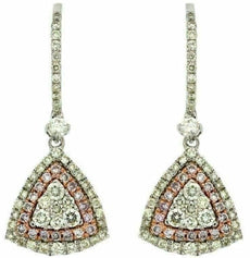 ESTATE 1.56CT WHITE & PINK DIAMOND 14KT WHITE GOLD DOUBLE HALO HANGING EARRINGS