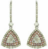 ESTATE 1.56CT WHITE & PINK DIAMOND 14KT WHITE GOLD DOUBLE HALO HANGING EARRINGS