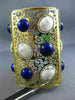EXTRA LARGE 2.3CT DIAMOND AAA AGATE & LAPIS 18K YELLOW GOLD CUFF BANGLE BRACELET