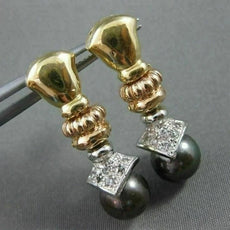 ANTIQUE .24CT DIAMOND 14KT TRI TONE GOLD & TAHITIAN PEARL HANGING EARRINGS #5132
