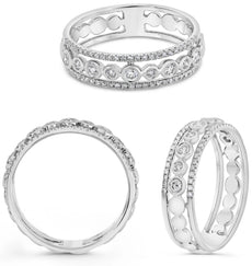 .29CT DIAMOND 14KT WHITE GOLD ROUND BEZEL ETOILE 3 ROW WEDDING ANNIVERSARY RING