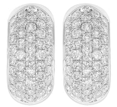 ESTATE 1.23CT DIAMOND 14KT WHITE GOLD 3D CLASSIC ROUND PAVE OVAL STUD EARRINGS