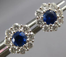 ESTATE 1.03CT DIAMOND & AAA SAPPHIRE 14K WHITE GOLD CLASSIC FLOWER STUD EARRINGS