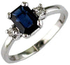 ESTATE 1.24CT DIAMOND 14K WHITE GOLD EMERALD CUT & ROUND 3 STONE ENGAGEMENT RING