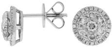 ESTATE .80CT DIAMOND 14KT WHITE GOLD 3D ROUND CLUSTER HALO STUD EARRINGS