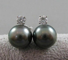 ESTATE .28CT DIAMOND & AAA TAHITIAN PEARL 14KT WHITE GOLD STUD EARRINGS #2586