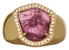 7.64CT DIAMOND & AAA PINK TOURMALINE 18KT YELLOW GOLD OCTAGON HALO UNISEX RING
