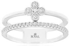 .20CT DIAMOND 14K WHITE GOLD 3D ROUND FLORAL FILIGREE 2 ROW FRIENDSHIP LOVE RING