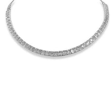 10.17CT DIAMOND 18KT WHITE GOLD ROUND & BAGUETTE ETERNITY CUFF TENNIS NECKLACE