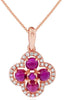 .85CT DIAMOND & AAA RUBY 14KT ROSE GOLD 3D CLASSIC FLOWER FUN FLOATING PENDANT
