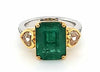 LARGE 8.79CT WHITE YELLOW DIAMOND & AAA EMERALD 18KT 2 TONE GOLD ENGAGEMENT RING