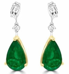 10.84CT DIAMOND & AAA EMERALD 18KT 2 TONE GOLD MULTI SHAPE FUN HANGING EARRINGS