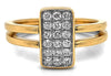 ESTATE LARGE .30CT DIAMOND 18K 2 TONE GOLD PAVE RECTANGULAR DOUBLE BAND BAR RING