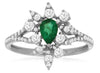 .83CT DIAMOND & AAA EMERALD 14KT WHITE GOLD PEAR SHAPE CLUSTER FLOWER FUN RING