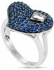 ESTATE .95CT AAA SAPPHIRE 18KT WHITE & BLACK GOLD 3D PAVE DOUBLE HEART LOVE RING