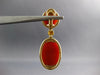 ANTIQUE EXTRA LARGE 1.20CT DIAMOND & AAA CORAL 18KT YELLOW GOLD EARRINGS #27217
