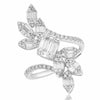 ESTATE LARGE 1.27CT DIAMOND 18KT WHITE GOLD ROUND & BAGUETTE MULTI LEAF FUN RING