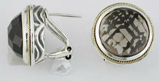 LARGE 21CT AAA SMOKEY TOPAZ 14KT YELLOW GOLD & 925 SILVER ROUND HANGING EARRINGS